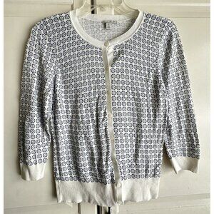 Halogen Nordstrom Womens Small Blue White Geometric Lightweight Cardigan Sweater